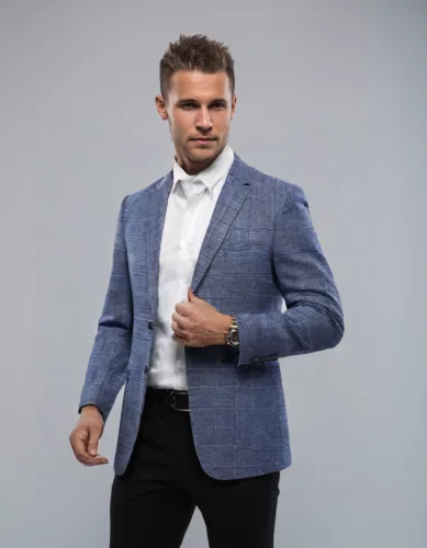 Kékesszürke kockás slim kevert szálas Zakó Ares Sportzakó 50