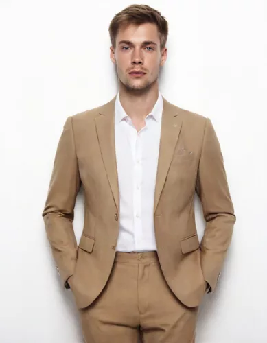Világosbarna  slim kevert szálas Falco Milano Háromrészes Kevert szálas 48