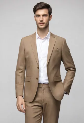 Világosbarna  slim kevert szálas Falco Milano Háromrészes Kevert szálas 48