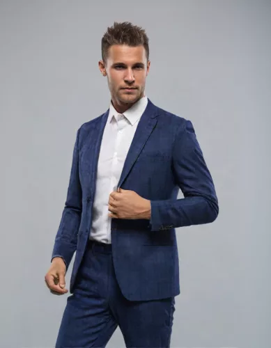 Sötétkék kockás slim kevert szálas Zakó Ares  Kevert szálas 48