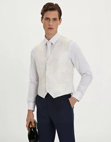 Ekrü indás hagyományos kevert szálas Esküvői Mellény szett 60