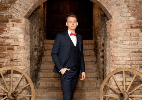 Sötétkék  slim kevert szálas Öltönyök Ares Kétrészes Kevert szálas 48