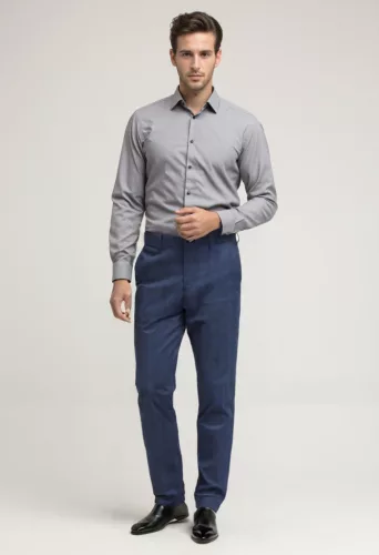 Sötétkék kockás slim kevert szálas Bykers Chino nadrág 48