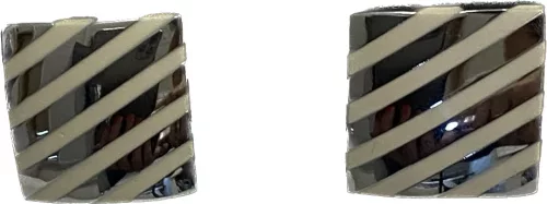 Világosszürke ekrü csíkos  fém Mandzsetta gomb Mandzsetta
