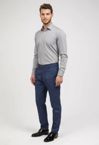 Sötétkék kockás slim kevert szálas Bykers Chino nadrág