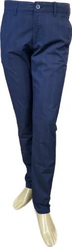 Sötétkék kockás slim kevert szálas Bykers Chino nadrág